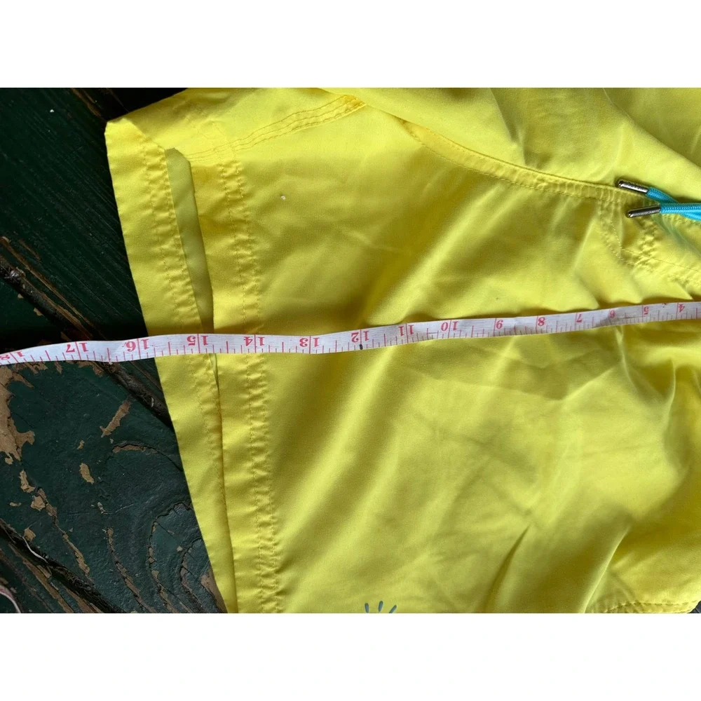 HEAT Swimwear Mens‎ Yellow Swim Trunks Blue Orange Stripe Mesh Lined Large